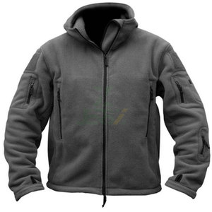 Veste de sport tactique pour hommes, manteau à capuche en polaire de couleur unie, fermeture éclair, multi-poches, design décontracté pour l'extérieur, grande taille pour l'automne et l'hiver - Product Image 1