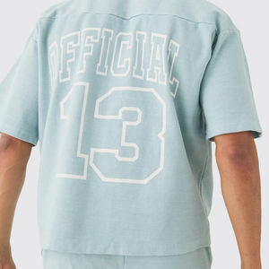 Tasa de fábrica, nuevo logotipo personalizado, camiseta de manga corta lavada acanalada de peso pesado y conjunto corto, ropa deportiva fina de secado rápido para hombre - Product Image 2