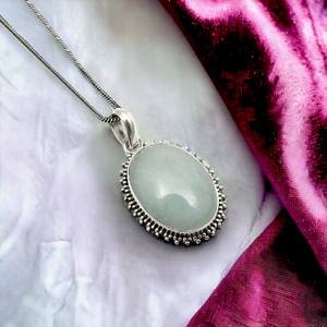 ขายส่งเครื่องประดับ 925 เงินสเตอร์ลิงธรรมชาติ Aquamarine อัญมณีรูปไข่สไตล์คลาสสิกจี้เครื่องประดับทําด้วยมืออินเดีย - Product Image 2