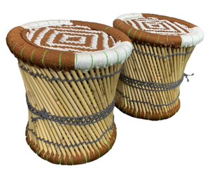 Tabouret pouf en bambou massif écologique fait à la main tabouret Portable pour salon Restaurant jardin os incrustation Console - Product Image 4