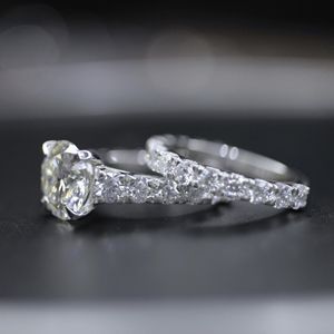 Round Cut Diamond Shaped 4 Prong <b>Set</b> Bridal <b>Set</b> For <b>Women</b> - Product Image 2