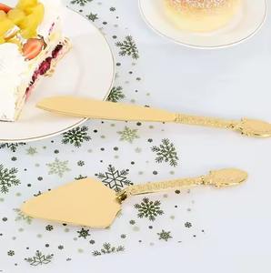 Brass <b>cake</b> server, highly detailed handle engraving with decorative end, festive dessert <b>slicing</b> utensil - Product Image 1