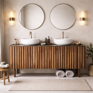 Aparador VERTICO de madera maciza de mango con diseño acanalado |   Mueble de Baño y Armario de Almacenamiento para Sala de Estar |   Muebles Modernos para el Hogar de la India (Rajasthan) - Product Image 1