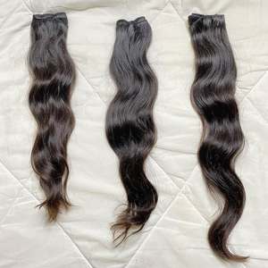 Exclusive Natural Virgin Remy Indian <b>Body</b> <b>Wave</b> Straight Human Hair Extensions Single Double Drawn Ends Sale on Machine Wefts - Product Image 1