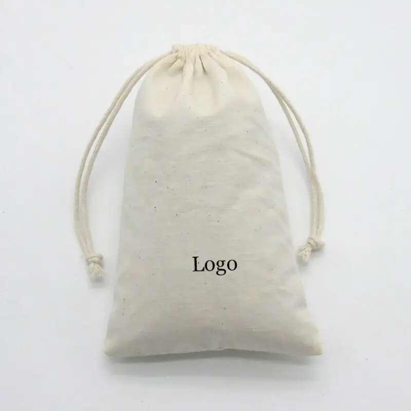 高品質再利用可能なポータブルカスタムロゴプリントギフトキャンバスコットンダブルストリングハンドバッグダストドローストリングバッグ