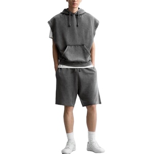 Ensemble sweat-shirt et short pour homme, logo personnalisé, haute qualité, sans manches, vintage, délavé à l'acide, lourd - Product Image 1