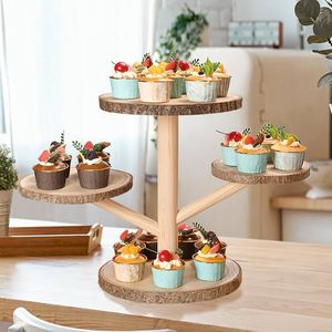 Torre de postre de madera de cerezo moderna Soporte de pastel de nuez atemporal - Product Image 1