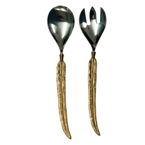 Ensemble de couverts en acier inoxydable avec manche plaqué or, pour hôtel, restaurant, maison, personnalisable, fourchette et cuillère à salade, serveur - Product Image 3