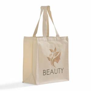 กระเป๋าผ้าแคนวาสหูหิ้วผ้าฝ้ายพิมพ์โลโก้สีพื้นแบบกำหนดเอง ขนาด 15x15x7 นิ้ว - Product Image 6