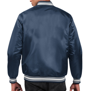 Men's Navy Blue Varsity Jacket Regular Fit Stand Solid Color Polyester Material Preppy Style Vintage Waterproof <b>Winter</b> <b>Wear</b> - Product Image 3