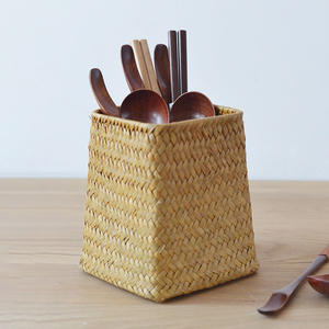 Cesta organizadora de escritorio de pasto marino, linda, hecha a mano, contenedor de papelería de paja - Product Image 4