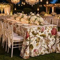 Nappe Vintage Rose Florale Crème à Imprimé Botanique, Housse de Table Ronde Longue pour Mariage Rustique en Jardin ou Banquet