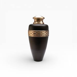 Urne funéraire moderne noire et dorée avec bande géométrique et couvercle sécurisé pour les cendres commémoratives - Product Image 1