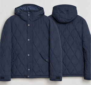 Veste matelassée à capuche pour hommes, vente en gros, vêtements d'extérieur décontractés pour hommes, veste matelassée en polyester coupe-vent et chaude avec fermeture à boutons-pression - Product Image 3