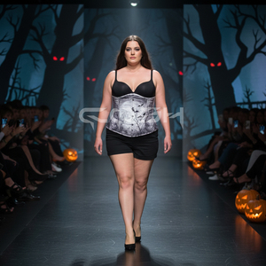 Corset Gothique en Satin pour Halloween avec Imprimé Lune Pleine et Chauves-souris, Corset Amincissant la Taille, Fournisseur de Corsets en Gros Pakistan - Product Image 5