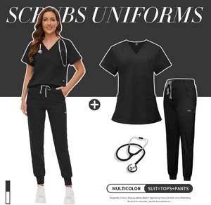 Venta al por mayor de uniformes médicos elásticos para mujeres y hombres, uniformes médicos de enfermería para hospitales, uniformes médicos para correr, cuello en V, poliéster y algodón - Product Image 5