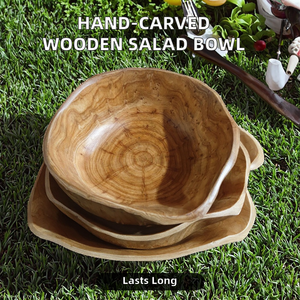 Bol à salade de fruits rond en bois léger et écologique de 25 à 29 cm, sculpté à la main, poli, bols en racine pour les fêtes - Product Image 3