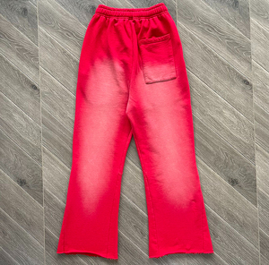 Streetwear 100% coton ourlet brut bord coupé lavage à l'acide pantalon polaire évasé imprimé bouffant personnalisé jambe large pantalon de survêtement évasé pour hommes - Product Image 3