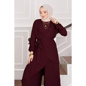 Motif décontracté Aerobin Modest Ensemble Hijab 2 pièces Bordeaux - Product Image 2
