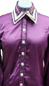 Handmade Cowgirl Western Show Shirt in <b>chocolate</b> <b>brown</b> on Stretch Taffeta Fabric for Equestrian Wear - Product Image 4