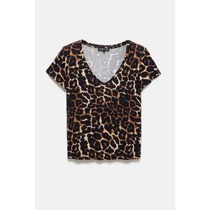 Camiseta informal con estampado y cuello en V de viscosa/poliéster - Product Image 6