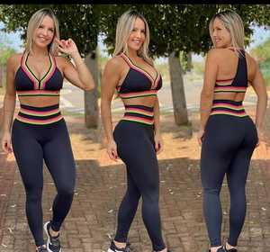 Conjuntos de entrenamiento de gimnasia atlética personalizados para mujer, 3 piezas, ropa deportiva de contorno para Yoga, Fitness, cintura alta, estiramiento Halter sin costuras - Product Image 3