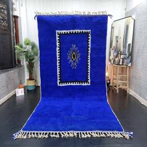 Tapis de designer bleu pur avec impression Rajasthani bloc à la main motif abstrait tapis et ensembles pour salles de jardin - Product Image 2