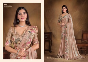 Top qualité haute sur demande tendance soie fantaisie avec paillettes pur travail à la main et perle travail Sarees fournisseur de l'Inde - Product Image 6