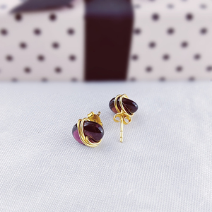 925 <b>Sterling</b> <b>Silver</b> Tumble <b>Wire</b> Wrap Studs Garnet Gemstone Gold Plated Smooth Stud Birthstone Earrings Tiny Moissanite Jewelry - Product Image 1