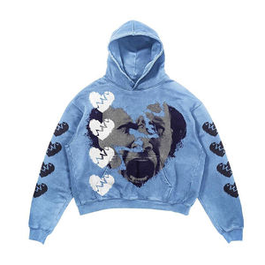 Sudadera con capucha y pantalones acampanados vintage personalizados con cremallera, conjunto de dos piezas, chándal con bordado de chenilla, chándal para hombre lavado con ácido desteñido al sol - Product Image 4