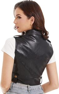 Custom PU Moto Vest for Women - Sleeveless <b>Biker</b> Waistcoat, Sheepskin Lapel <b>Jacket</b>, Manufacturer & Supplier, Streetwear Style - Product Image 2