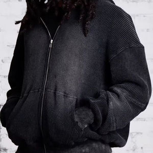 Personnalisé 2025 Printemps Soleil Délavé Vintage 100 _ Coton Hommes Zip Up Hoodies Lavage À L'acide Gaufre Thermique Distressed Hoodies Processus Impex - Product Image 3