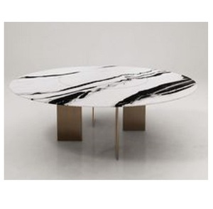 Mesa de centro de estilo europeo moderno nórdico con base de aluminio, superficie de mármol, redonda, de metal dorado, de lujo, de vidrio, para sala de estar - Product Image 1