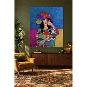 Fida, femme avec une couronne de fleurs recouvrant son visage avec sa main, impression sur toile - Product Image 2