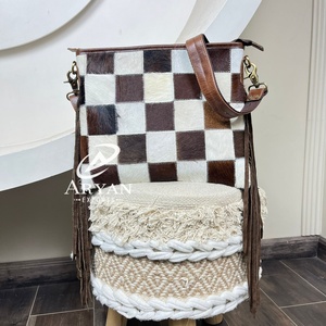 Luxury Checkered Designers Fringe Handbags Ladies Hair on Cowhide Brand Sling for Women's Fashionable Best Selling Crossbody Bag - Product Image 1
