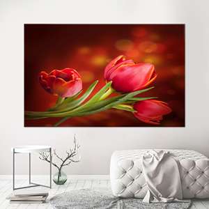 Obra de arte moderna impresa en lienzo: elegante decoración floral en rojo y rosa, 1P: estirado sobre lienzo - Product Image 1
