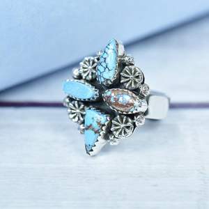 Fait à la main Golden Hill turquoise argent sterling bague réglable bague de déclaration pour les femmes boho bijoux en pierres précieuses - Product Image 2