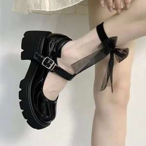 Latest Spring and Summer French Style Mary Jane Shoes Retro British Thick Sole Leather <b>Flats</b> Sweet Cool High Heel Shoes - Product Image 1