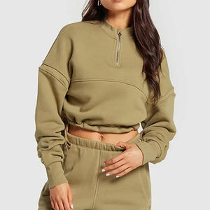 Haute demande 100% coton femmes hiver demi-fermeture éclair sweats à capuche et sweat-shirts avec Logo personnalisé avant broderie col montant - Product Image 1