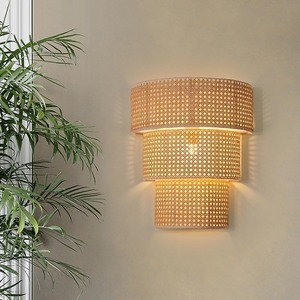 Lampe murale en rotin artisanale de luxe moderne abat-jour en bambou tissé suspension plafonnier accessoires d'éclairage fabricant du Vietnam - Product Image 5