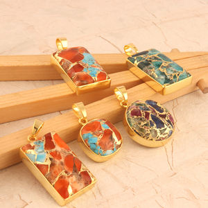 Design attrayant orange mohave cuivre turquoise jaune plaqué or pendentif mignon en forme de coussin pendentif en pierre précieuse fabrication de bijoux - Product Image 6