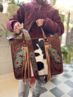 Sac fourre-tout en cuir sculpté à la main avec franges, élégant sac à main en cuir de vachette, nouvelle collection de sacs multi-usages pour femmes