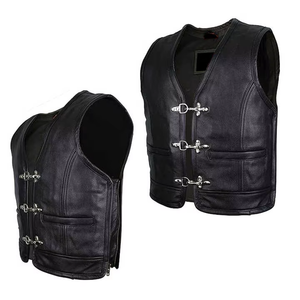 2026 Professional Men's Premium Quality Motorcycle Biker <b>Vest</b> Perforated <b>Black</b> Cow Skin Casual Canvas Breathable Front Pocket - Product Image 2