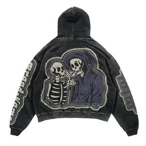 Venta al por mayor en blanco desgastado Sudadera con capucha para hombre suéter vintage ácido lavado Sudadera con capucha rasgada personalizada de fábrica - Product Image 4