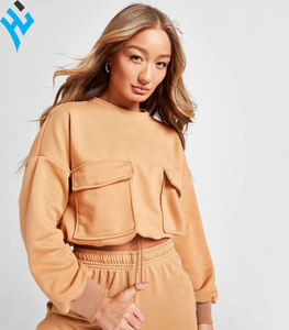 Traje de chándal de alta calidad con logotipo personalizado para mujer, conjunto de 2 piezas de entrenamiento de gimnasio, chándal deportivo de carga de lana de invierno, venta al por mayor - Product Image 3