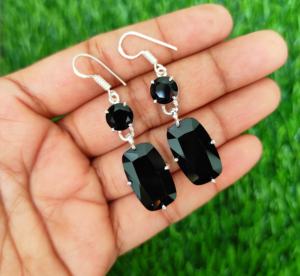 Wholesale Bohemian Style Women's Wedding <b>Drop</b> <b>Earrings</b> Handmade Sterling Silver Brass with Coffin Black Onyx Dangle Design - Product Image 4