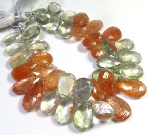 Perles de pierre de soleil verdâtre 12.5-17.5mm perles de poire à facettes naturelles 7 brins de pierres de soleil africaines multiples pierres précieuses en vrac - Product Image 4