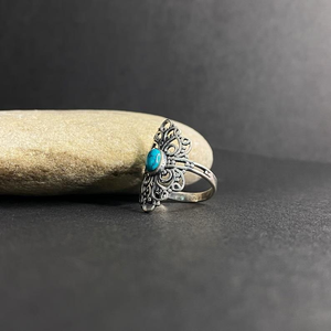 Anillo Ovalado Midi Azul Turquesa, Hecho a Mano, Plata de Ley 925, Joyería Bohemia para Mujer, Regalo de Piedra Natal de Diciembre - Product Image 4