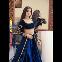 Ensemble 3 pièces de lehenga et crop top en velours bleu roi brodé et cousu, style Anarkali, pour tenue de soirée formelle, séchage rapide, collection 2025 – Vente en gros