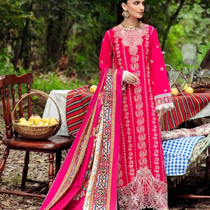 Robe en lin pour femmes de haute qualité dernière conception modeste brodée Salwar Kameez pour l'hiver porter en l'honneur de Lénine - Product Image 1